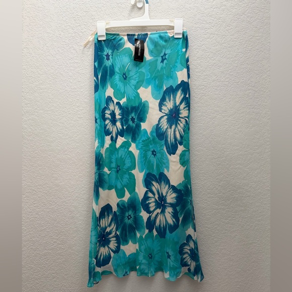 Express Dresses & Skirts - Vintage Silk Express Blue Hibiscus Midi Skirt Deadstock y2k 90s X-Small NWT
